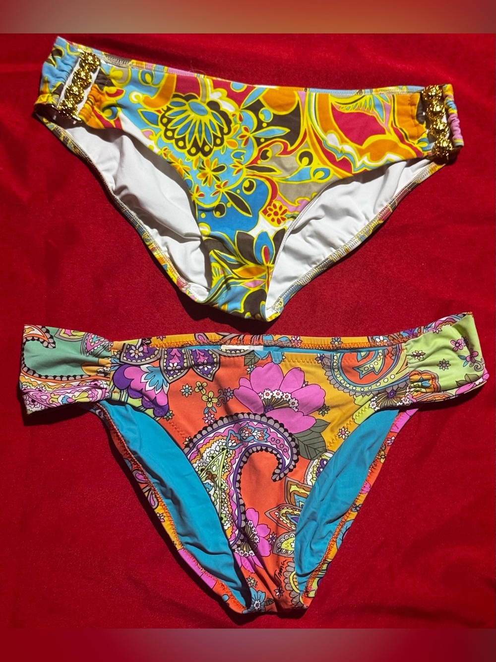 Trina Turk Multicolor Paisley Bikini Bottoms - Blue, Yellow, Pink, Orange, Green